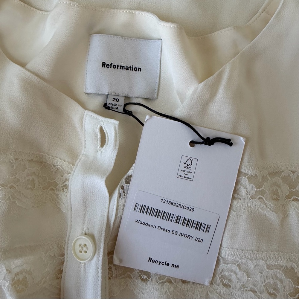 NWT Reformation Woodson Dress Ivory Size 20 New - Picture 6 of 9